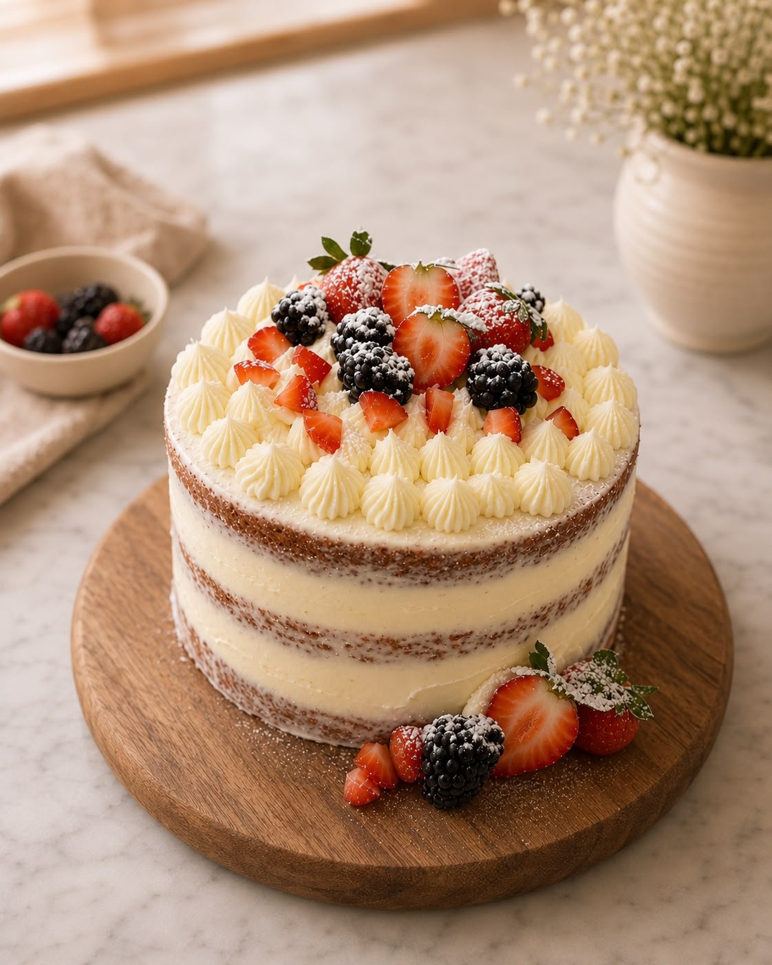 Naked cake con fresas y moras