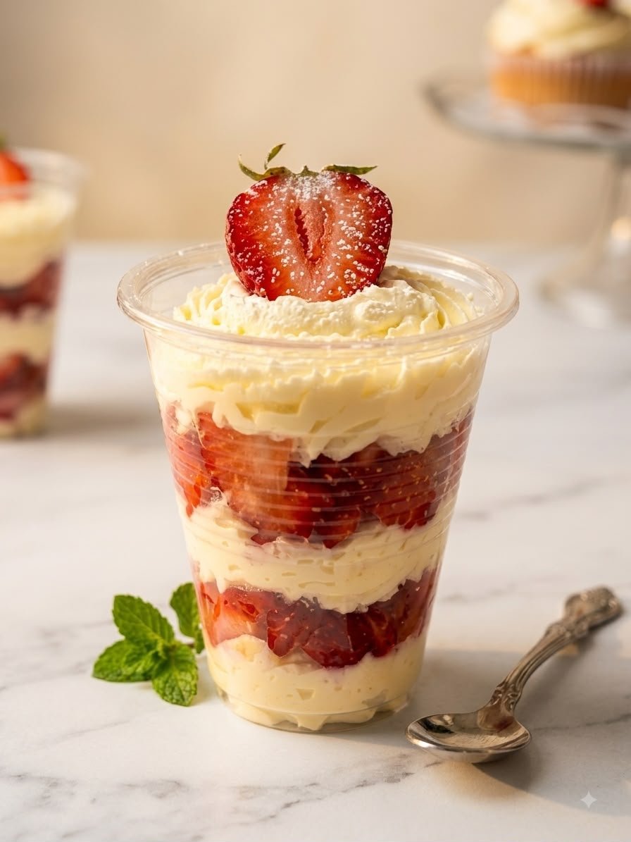 Vasito de fresas con nata