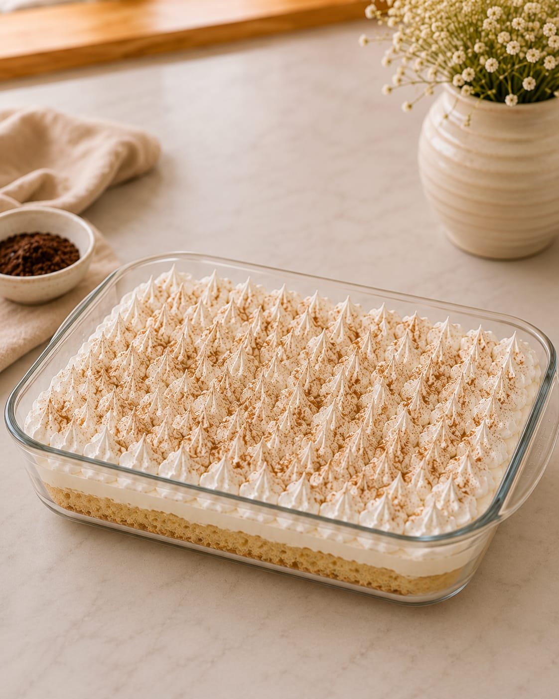 Tarta de tiramisú en bandeja